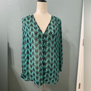 Pleione Teal and Black Chevron Blouse